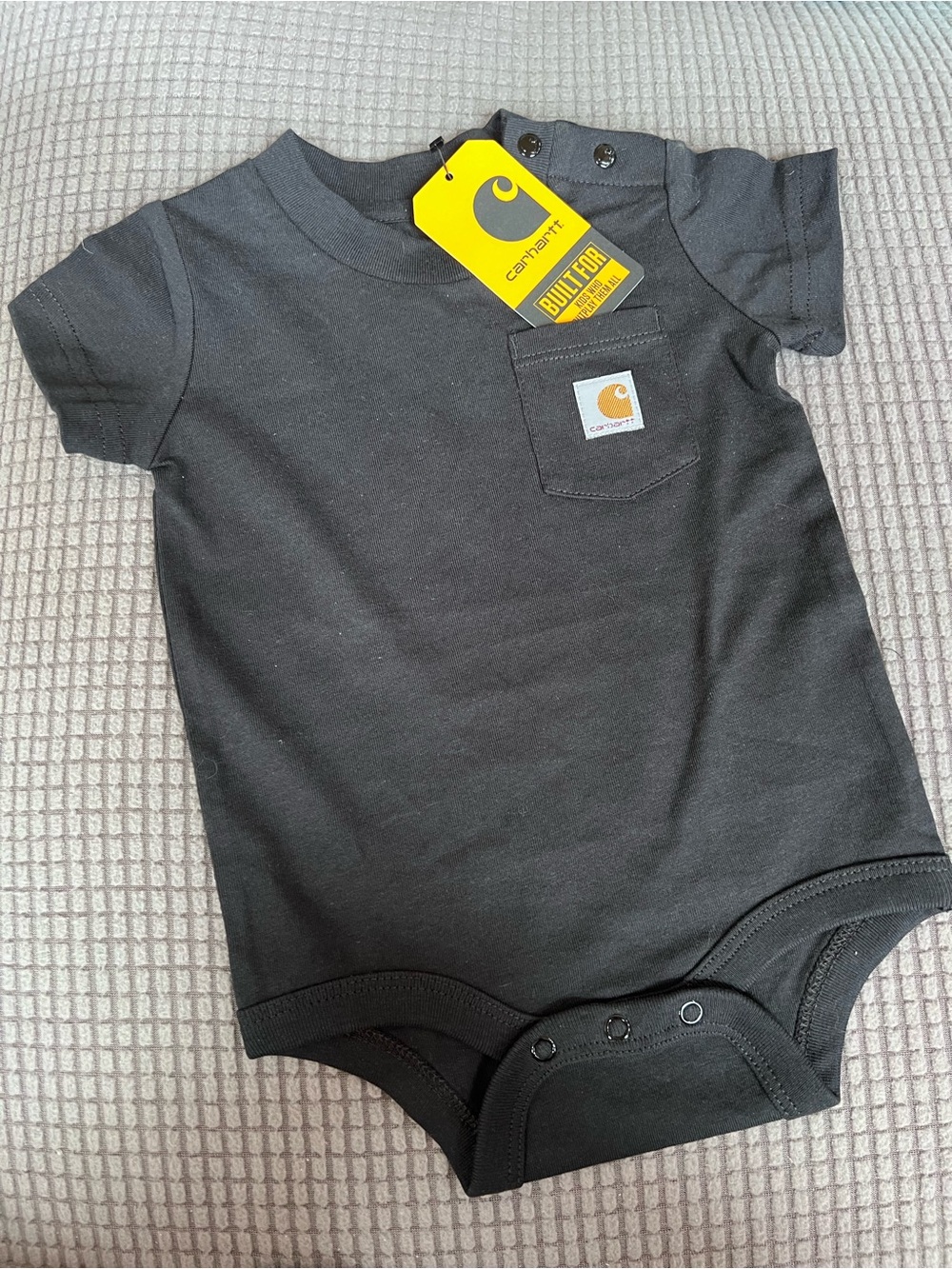 3m Carhartt Black Baby Short Sleeve snap onesie T-shirt Top unisex Bodysuit NEW